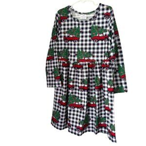 Girls' Christmas Buffalo Check A Line Dress Red Winter Truck Print Size 5-6 Y